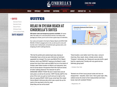 Cinderellas Restaurant Website Suites Page